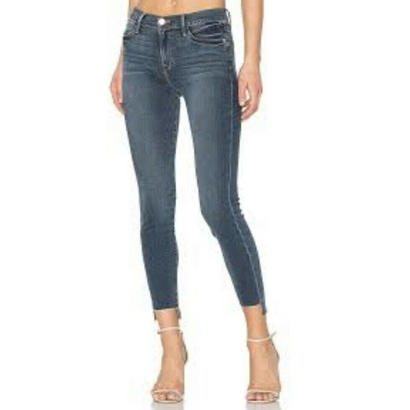 Frame Denim Size 28 Jeans Le High Stagger Hem Forest Blue Distressed - Picture 2 of 8